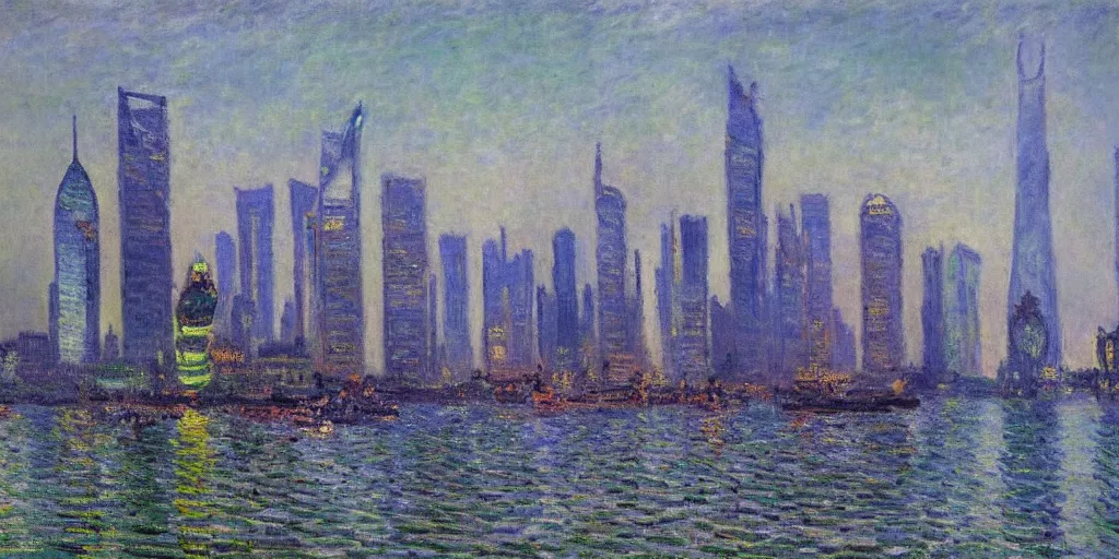 Prompt: an oil painting of Lujiazui, Shanghai, by Oscar-Claude Monet