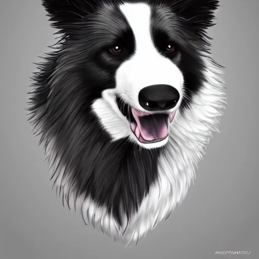 Image similar to wide angle beautiful full body portrait of a strong male anthropomorphic anthro border collie fursona, furry art, furaffinity, beautiful, glamor pose, detailed, aesthetic, trending on artstation