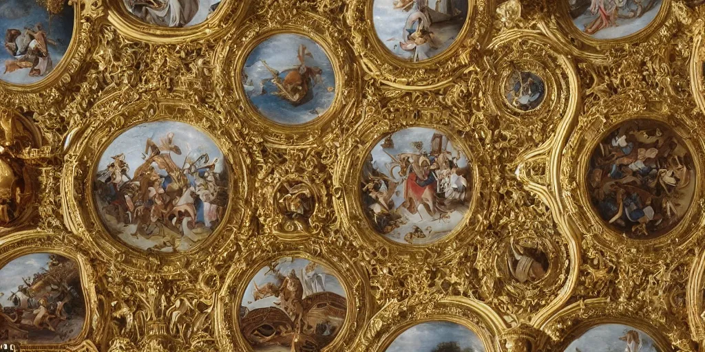 Prompt: beautiful!! ornate heavenly!! marble and gold rococo megastructure in the style of heironymus bosch, asymmetrical extremely intricate masterpiece, hyper detailed, hd