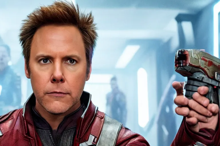 Prompt: james gunn as star - lord from guardians of the galaxy ( 2 0 1 4 ), cinematography