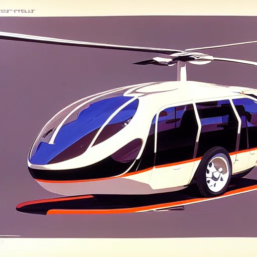 Image similar to concept art for helicopter + bus, painted by syd mead, high quality