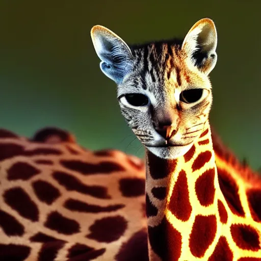 Image similar to cat giraffe hybrid, bold natural colors, national geographic photography, masterpiece, full shot, award winning