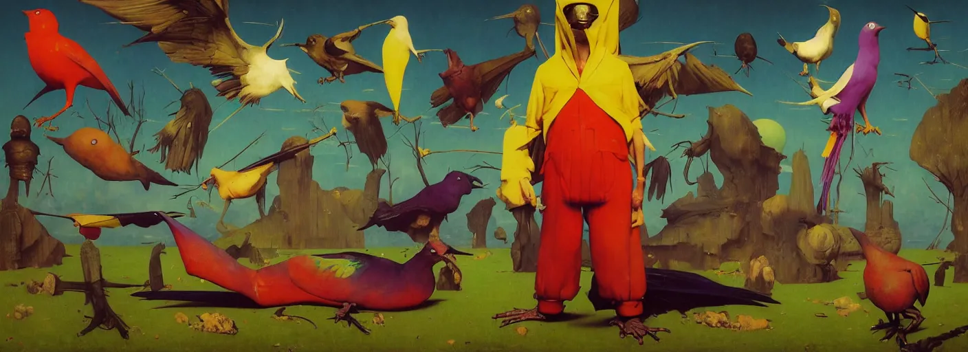 Image similar to full - body surreal colorful bird rpg character concept art anatomy, action pose, very coherent and colorful high contrast masterpiece by norman rockwell franz sedlacek hieronymus bosch dean ellis simon stalenhag rene magritte gediminas pranckevicius, dark shadows, sunny day, hard lighting, reference sheet white! background