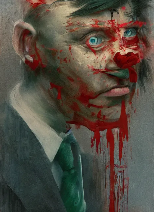 Image similar to he dreams of all the battles won, but fate had left its scars upon his face, depth of field, hauntingly surreal, highly detailed oil painting, by francis bacon, edward hopper, adrian ghenie, glenn brown, soft light, 8 k hd, cinematic composition, cinematic lighting in red, green and blue colours