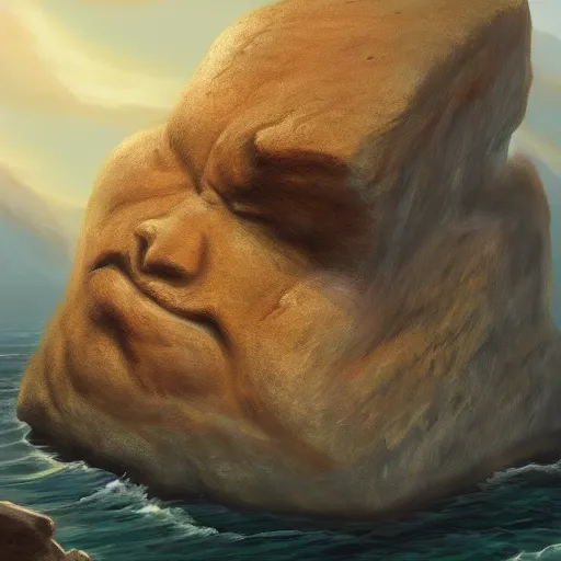 Prompt: a big rock with the face of dwayne johnson carved on its side, highly detailed, digital painting, artstation, concept art, smooth, sharp focus