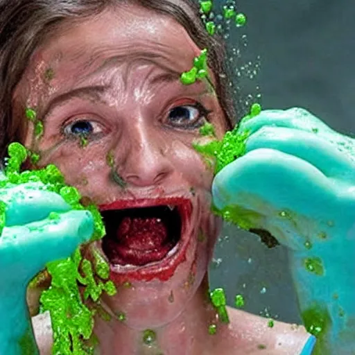 Image similar to big budget body horror movie. Production photograph. Slime.