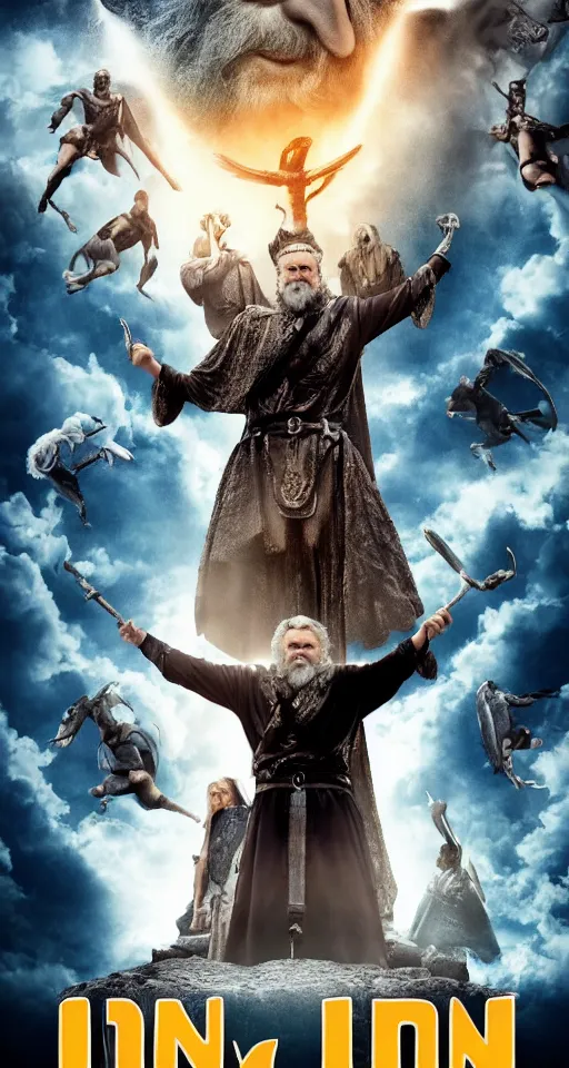 Prompt: Odin vs Zeus movie poster