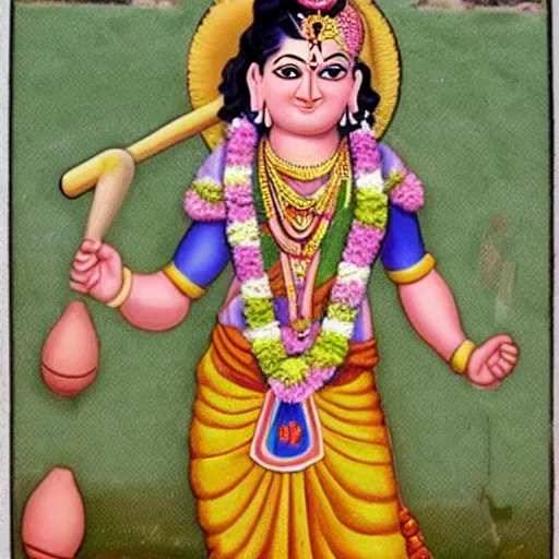 Prompt: hindu god lord krishna playing baseball