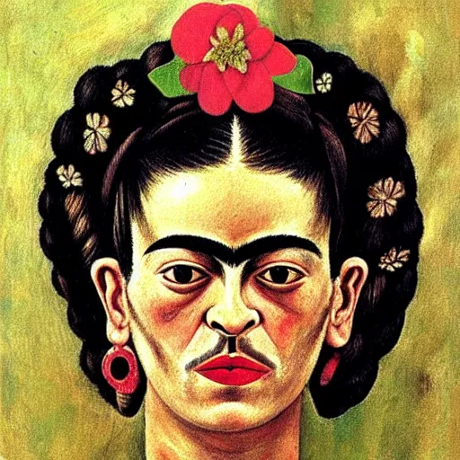 Prompt: Female Portrait, by Frida Kahlo.