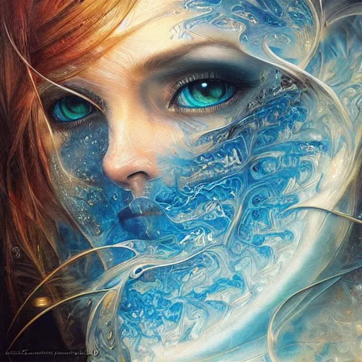 Image similar to a beautiful fractal manipulating water by karol bak, ayami kojima, artgerm, river, water, blue eyes, smile, concept art, fantasy