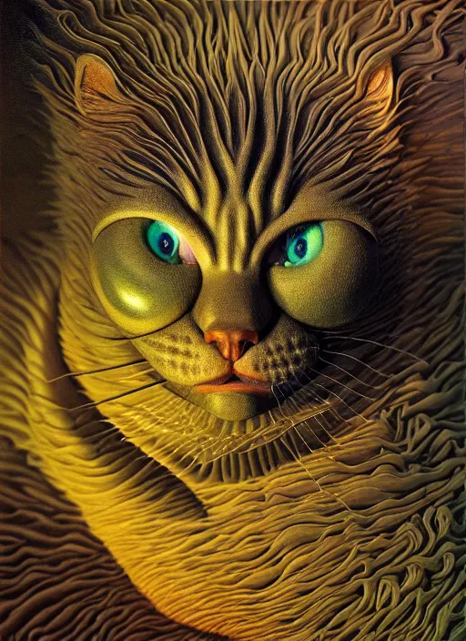 Image similar to hyper detailed 3d render like an Oil painting - A cat bear chimera by Jacek Yerka, Mariusz Lewandowski, Houdini algorithmic generative render, Abstract brush strokes, Masterpiece, Edward Hopper and James Gilleard, Zdzislaw Beksinski, Mark Ryden, Wolfgang Lettl, hints of Yayoi Kasuma, octane render, 8k