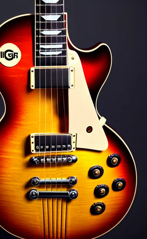 Image similar to award winning photograph of a gibson les paul vintage sunburst, 3 d hyperrealistic 8 k image style, detailed render, stunning studio photograph with dramatic lighting, depth of field