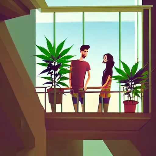 Image similar to couple happy on balcony. huge marijuana plant on balcony. sunny day. centered median photoshop filter cutout vector behance artgem hd jesper ejsing!