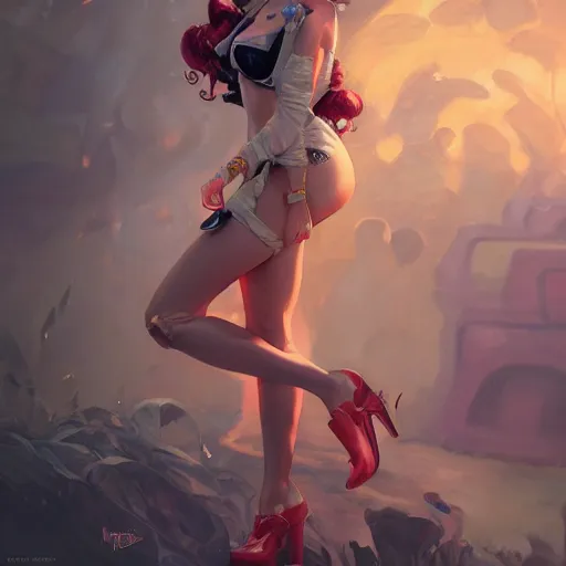 Image similar to pin up version of saweetie epic composition, hyper detailed, digital art, trending in artstation, cinematic lighting, studio quality, unreal engine 5 rendered, art style by klimt and nixeu and ian sprigger and wlop and krenz cushart