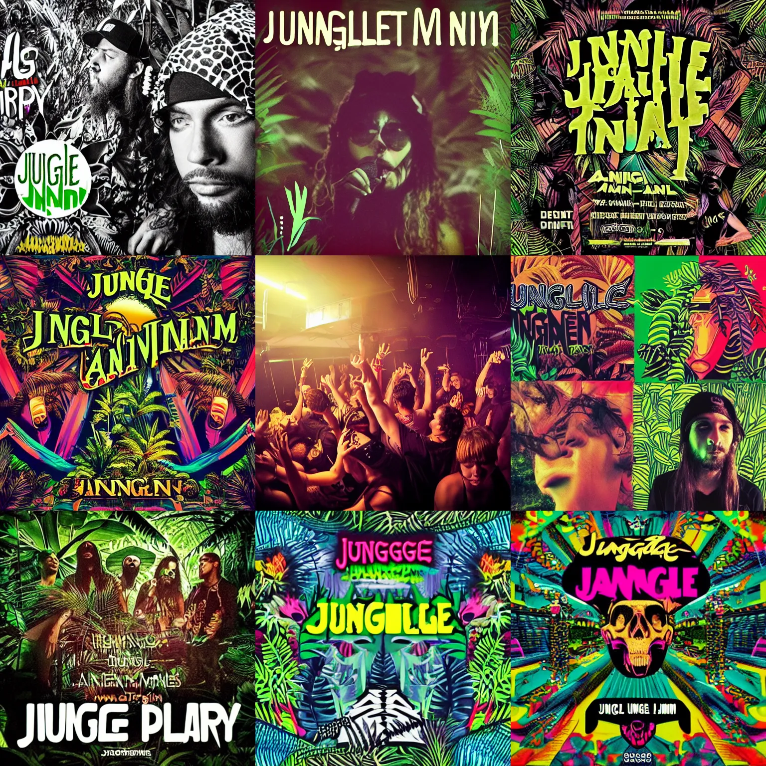 Prompt: jungletrain, amen music jungle party, drugs, beats, flow