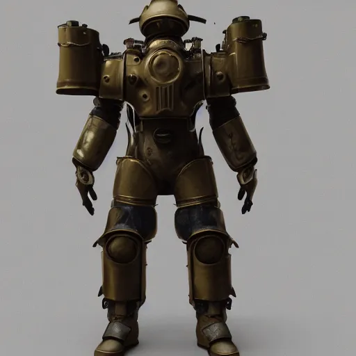 Image similar to a soldier wearing a full set of steam - powered power armor, steampunk, 3 d render octane, ray tracing, ultra high detail, photorealistic