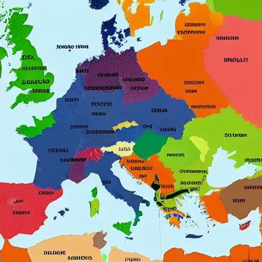 Prompt: a colored political map of europe. no labels or text. professional design, simple, controversial