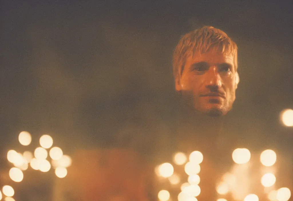 Image similar to jamie lannister, cinestill, lomo, bokeh, out of focus, night, dramatic lighting