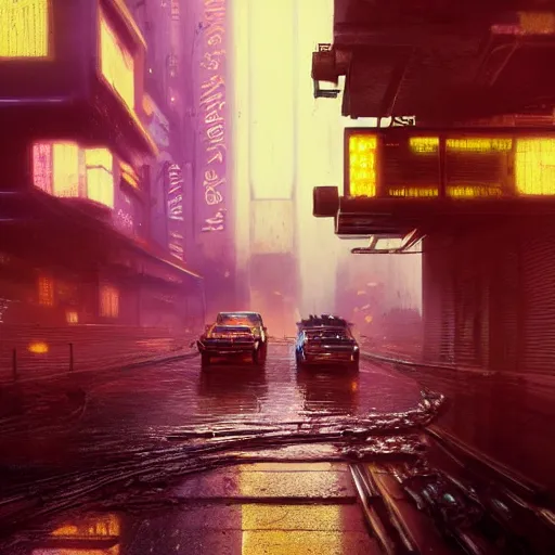 Image similar to many mechanical jellyfishes floating in the street at night after the rain, a mountain in the distance, surreal, cyberpunk, psychedelic, highly detailed, digital art, blade runner 2 0 4 9, darek zabrocki, 8 k