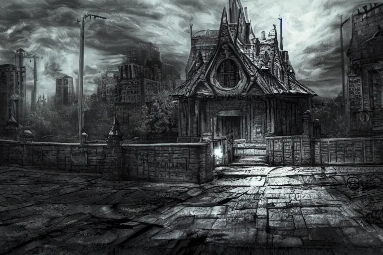 Prompt: goddamn place, evil, dark night, highly detailed digital art, photorealistic