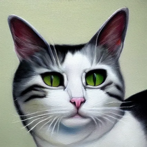 Image similar to a hyper realistic painting of a cat wearing a bicorn hat, super detailed, realistic, thick brush strokes, visible paint layers.