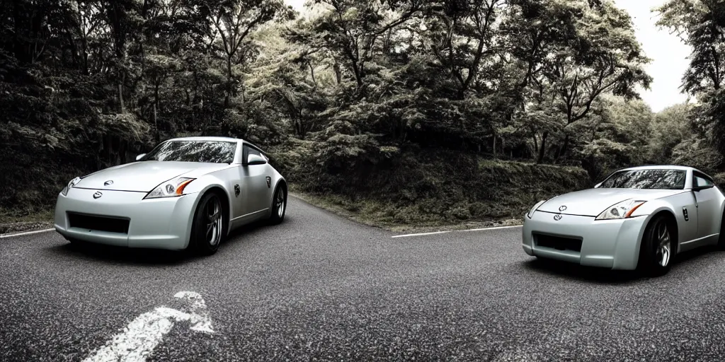 Image similar to Beautiful Photograph of Nissan 350z on a road in Japanese countryside, Night