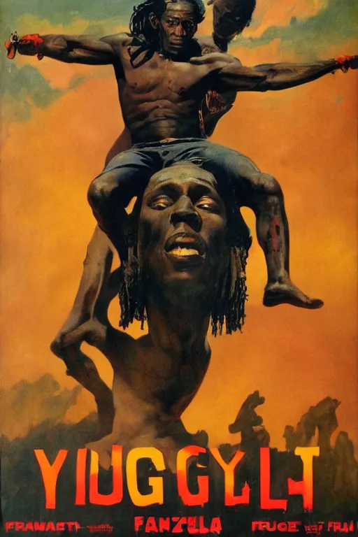 Prompt: Movie poster of Young Thug, by frank frazetta, ilya repin, 8k, hd, high resolution print