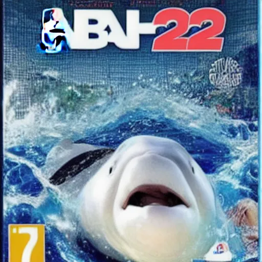 Prompt: A beluga whale on the cover of nba 2k22