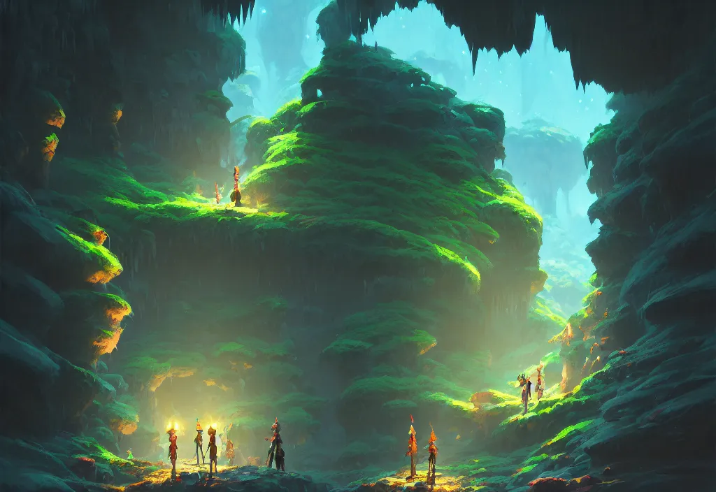 Prompt: a dark cave tunnel with crystals and moss, intricate oil painting, high detail illustration, sharp high detail, manga and anime 1 9 9 9, official fanart behance hd artstation by jesper ejsing and makoto shinkai, 4 k,