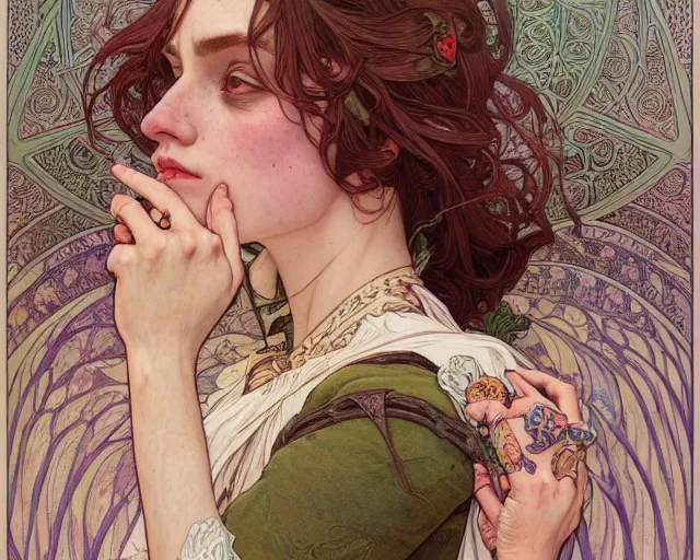 Image similar to photography of hope gangloff, deep focus, d & d, fantasy, intricate, elegant, highly detailed, digital painting, artstation, concept art, matte, sharp focus, illustration, hearthstone, art by artgerm and greg rutkowski and alphonse mucha