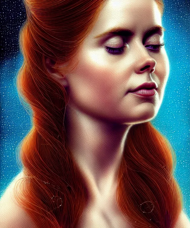 Image similar to Amy Adams meditating with beads and crystals, portrait, intricate, elegant, highly detailed, digital painting, artstation, concept art, smooth, sharp focus, illustration, in the style of Michelangelo