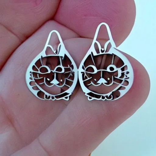 Image similar to 2d lasercut cat earrings, popular on artstation, popular on deviantart, popular on pinterest