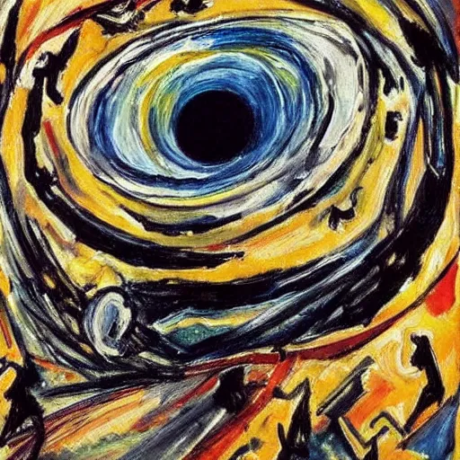 Image similar to by oskar kokoschka precise, realistic. a beautiful painting of a black hole consuming a star.