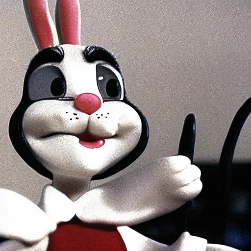 Image similar to Film still of Bugs Bunny in Twin Peaks (1990 TV Series, David Lynch), eerie, ominous, the black lodge (Twin Peaks)