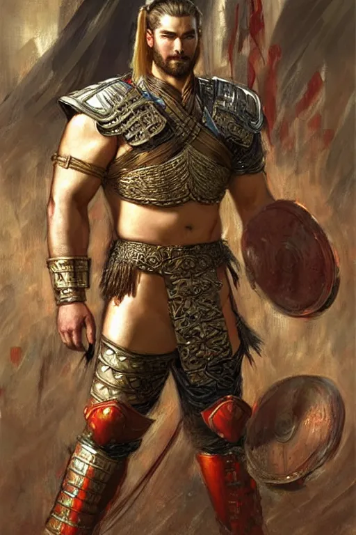 Image similar to attractive beefy male with armor, ancient china, three kingdoms, character design, painting by gaston bussiere, craig mullins, j. c. leyendecker, tom of finland