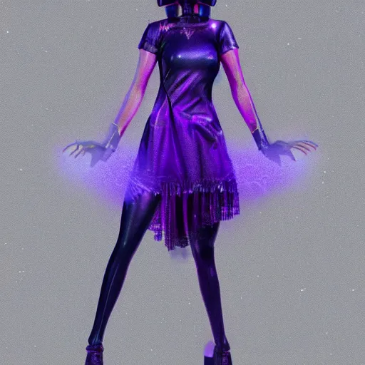 Prompt: a cyberpunk dress, violet color scheme, photorealist, studio photograph, 4 k