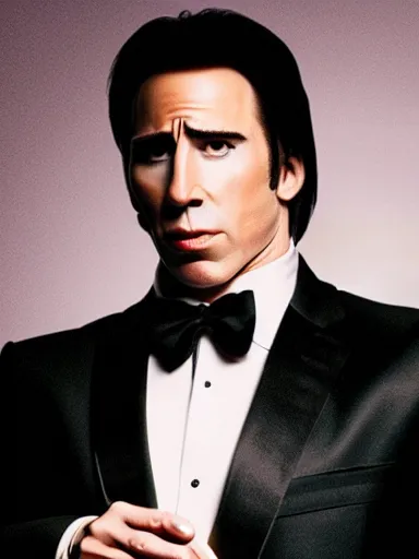 Image similar to a photograph of john travolta as nicholas cage, cinematic, detailed, proportional