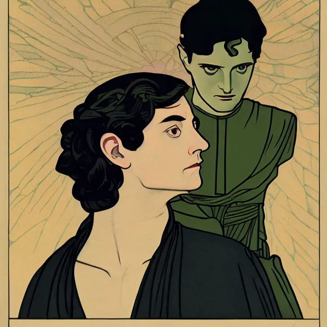 Image similar to a portrait of elijah wood, art by thomas cooper gotch and patrick nagel and erte, star wars art deco, art nouveau