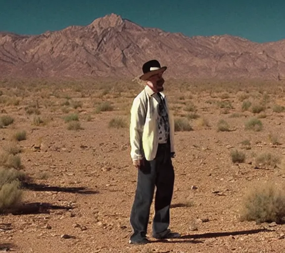 Prompt: walter white rapping in the desert, realistic, movie still