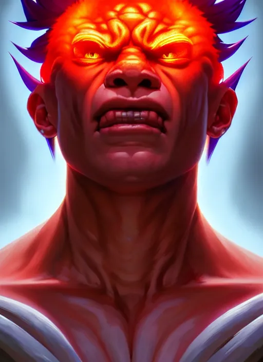 Image similar to symmetry!! portrait of akuma, street fighter, sci - fi, global illumination!! intricate, elegant, highly detailed, digital painting, artstation, concept art, smooth, sharp focus, illustration, art by artgerm and greg rutkowski and alphonse mucha