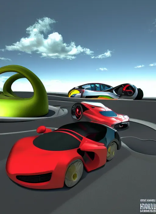 Image similar to 3 d render of spherical rolling vehicle for racing game. unreal engine.