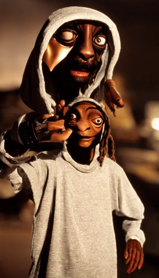 Image similar to e. t. snoop dog, cinema still