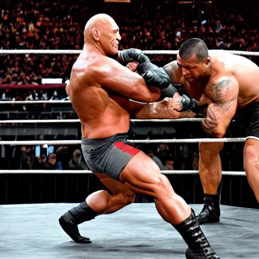 dwayne johnson wrestling a rock, Stable Diffusion