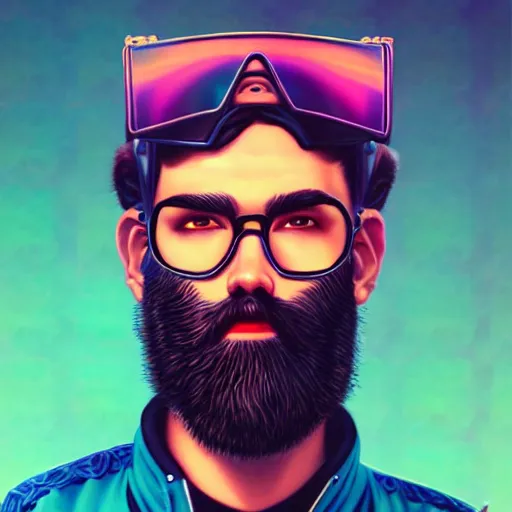 Image similar to Lofi vaporwave cyberpunk bearded man, Pixar style, Tristan Eaton, Stanley Artgerm, Tom Bagshaw