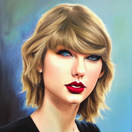 Image similar to portrait of Taylor Swift, oil on canvas, realistic