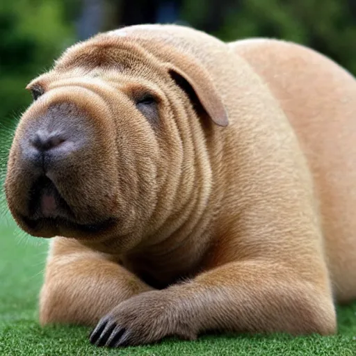 Prompt: capybara shar pei dog