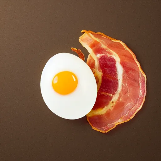 Image similar to an egg and a piece of bacon combined as one, concept , photo, 4k detail