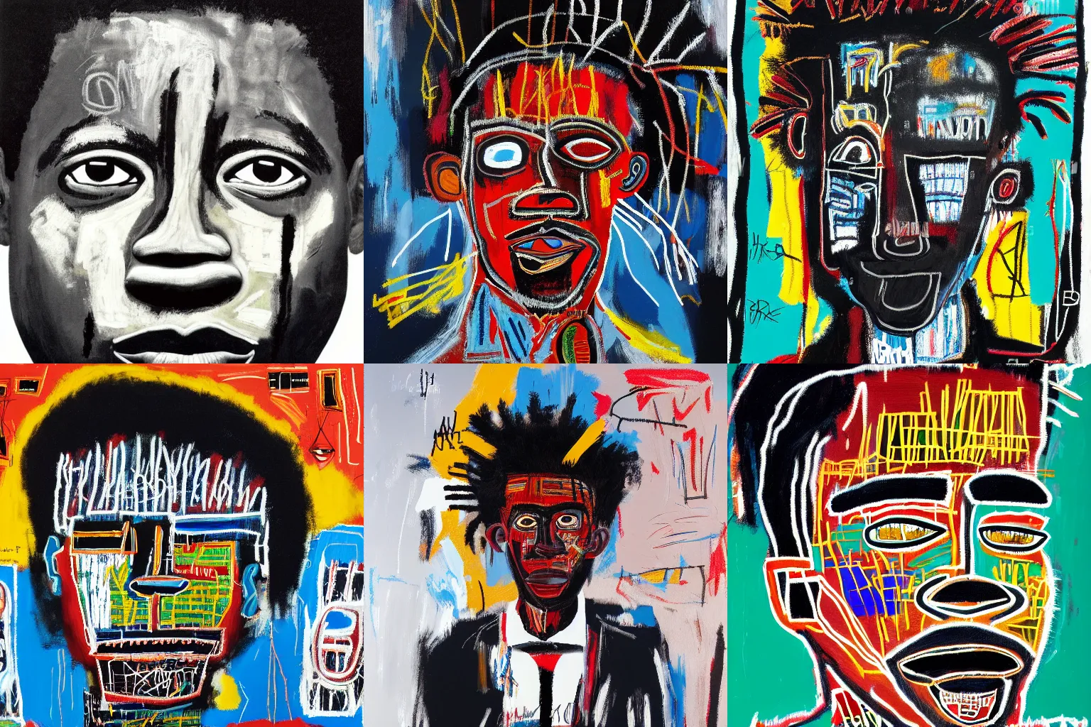 Image similar to extremely highly detailed hi-res majestic head and shoulders painting of a strong black african man by jean-michel basquiat, , 4k insanely detailed and intricate