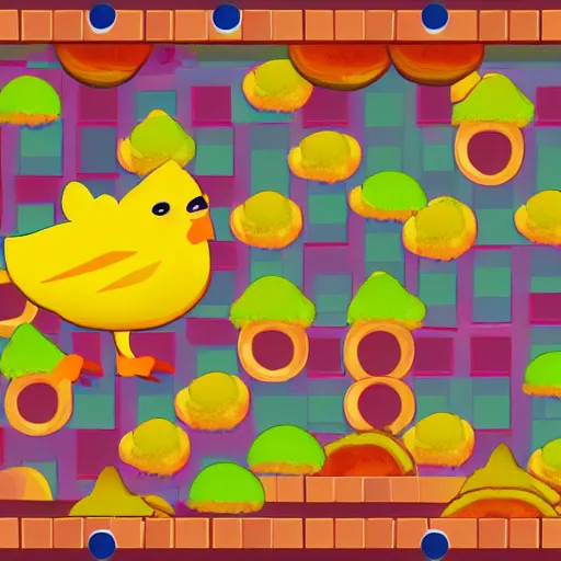 Prompt: screenshot of an android game about being a fat chicken that eats hamburgers along a path with a beautiful stable color palette