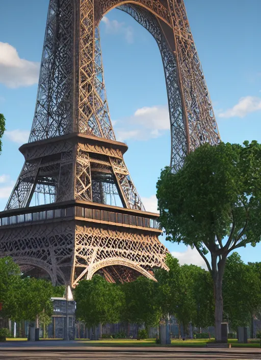 Image similar to highly detailed realistic architecture 3 d render of a stele in the style of eiffel tower standing in a city park, archdaily, made in unreal engine 4 octane render